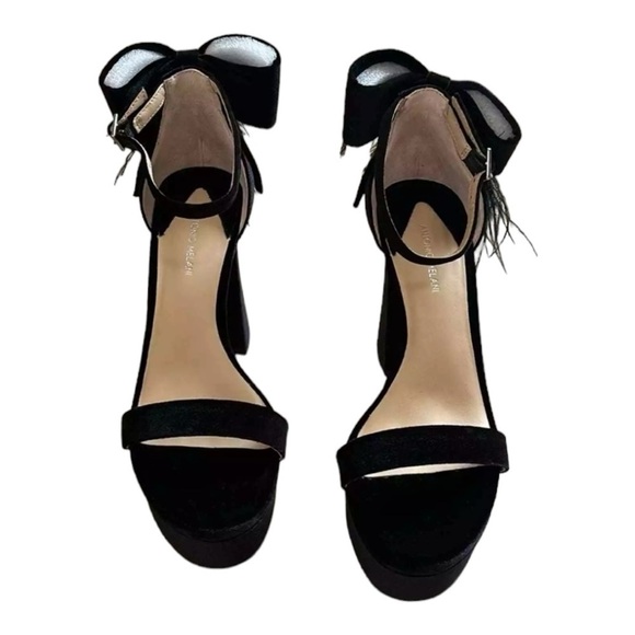Antonio Melani Janie Black Velvet Platform Angel Rhinestone Bow Feather Size 7.5 - Picture 13 of 16